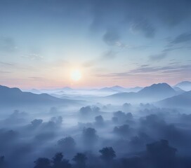 Obraz premium Soft serene misty dawn sky with gentle blue watercolor hues and subtle gradient effects , soft, watercolor