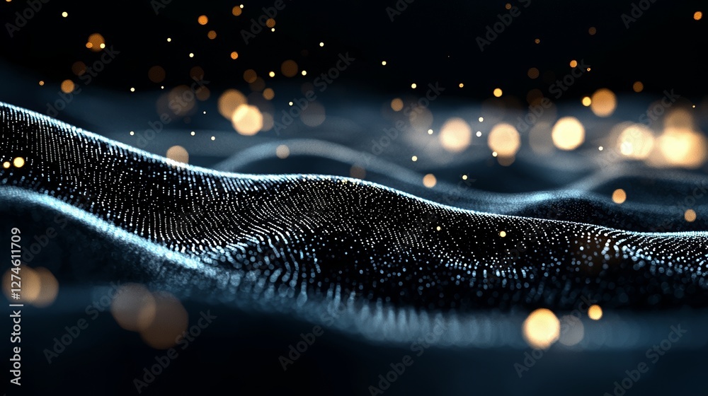 Poster the concept of big data visualization is represented through sound waves, 3d rendering, and data arr