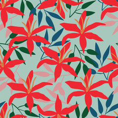 Trendy exotic hand drawn flowers seamless pattern. Floral background for textile, wallpaper, banner, covers, surface, printing and home decor. Flower vector illustration