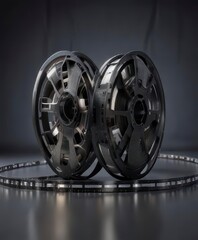 Obraz premium Vector illustration of a film strip with animated reels and spools, filmstrip animation vector , cinematic