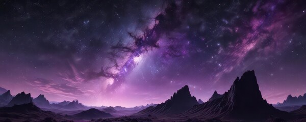 Naklejka premium Vibrant stars and galaxies against a backdrop of purple darkness, astronomy, galaxy clusters