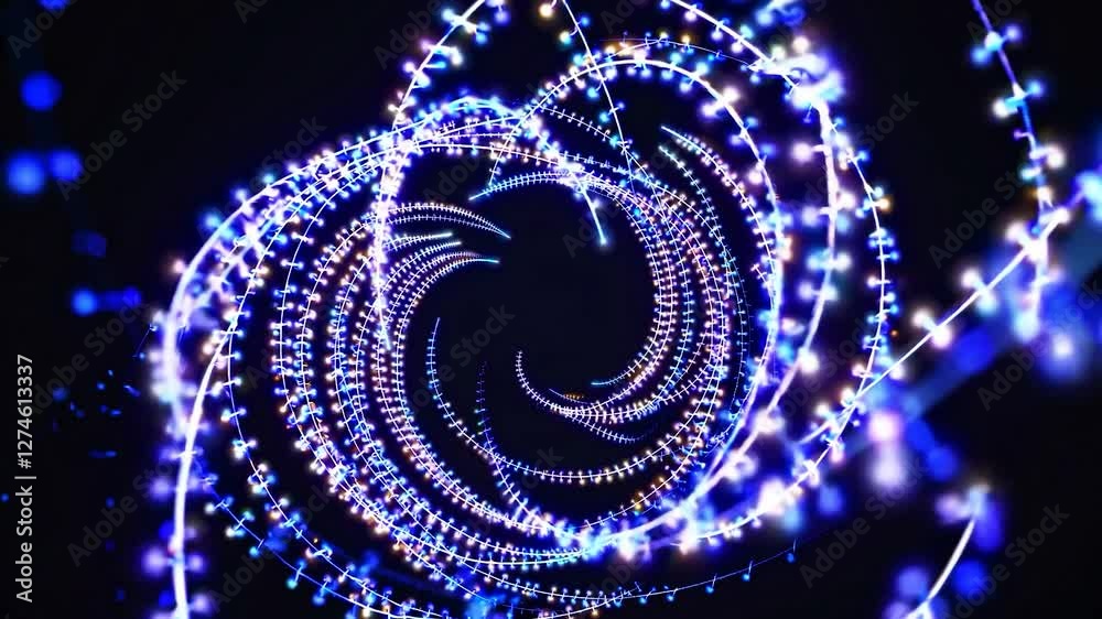 Poster luminous trails of light swirl and intertwine, forming a dynamic spiral against a dark backdrop, cre