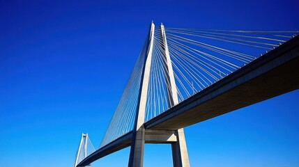 Modern Cable-Stayed Bridge against a Vivid Blue Sky