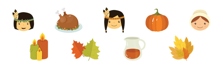 Fototapeta premium Happy Thanksgiving Holiday Object and Element Vector Set
