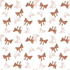Cute bow pattern on white background. Ornament in pastel colors, pantone 2025, for printing, invitations, greeting cards, decor and wallpaper