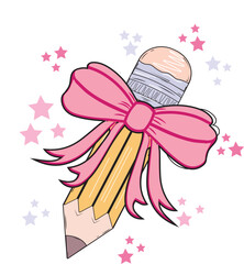 Coquette Pencil Dalmatian dots Race Checkered Leopard Bow Teacher back to school EPS Vector, Teacher Coquette Pencil EPS Vector, first day of school EPS Vector