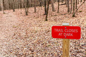 Trail closes sign at Lake Catherine State Park.