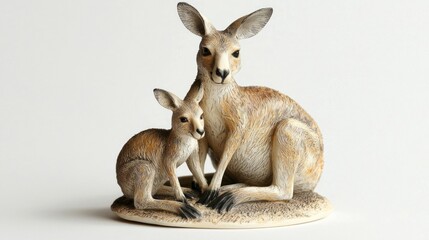 Fototapeta premium A decorated miniature kangaroo with cubs, presented on a white background, perfect for educational and decorative uses.
