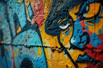 Vibrant mural on crumbling wall reveals urban decay and creativity in an abandoned space
