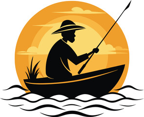 Fisherman in a boat silhouette vector illustration (11).eps