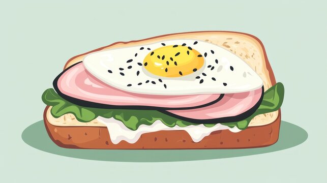sandwich with egg, ham, lettuce, and sesame seeds clip art preview