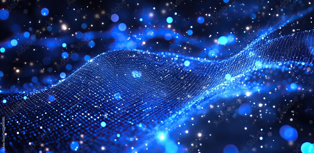 Poster neural network 3d illustration with a big data and cybersecurity theme. features a data stream and a