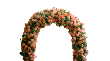 Peach Rose Floral Arch Garden Wedding Pathway, Romantic Decor for Spring and Summer Events, isolated on transparent background.