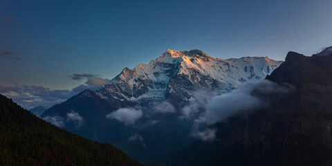 Fototapeta premium Mt. Annapurna II at sunset, view from Ghyaru. Annapurna circuit trekking, Nepal.