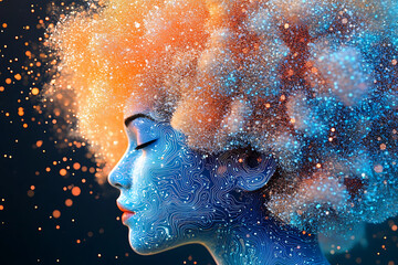 Futuristic digital illustration of a human head composed of intricate blue and orange circuit patterns, symbolizing artificial intelligence, machine learning, and cybernetic technology.

