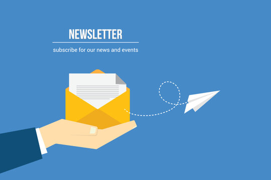 Newsletter. vector illustration of email marketing. subscription to newsletter, news, offers, promotions. a letter and envelope. subscribe, submit. send by mail.	