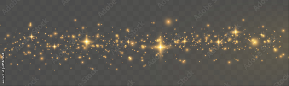 Poster Magic glowing sparkles with bokeh and light glitter effect on transparent background.