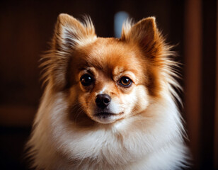 Portrait of a small pretty dog ​​spitz.