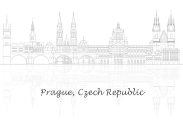 Fototapeta premium Outline Skyline panorama of city of Prague, Czech Republic - vector illustration