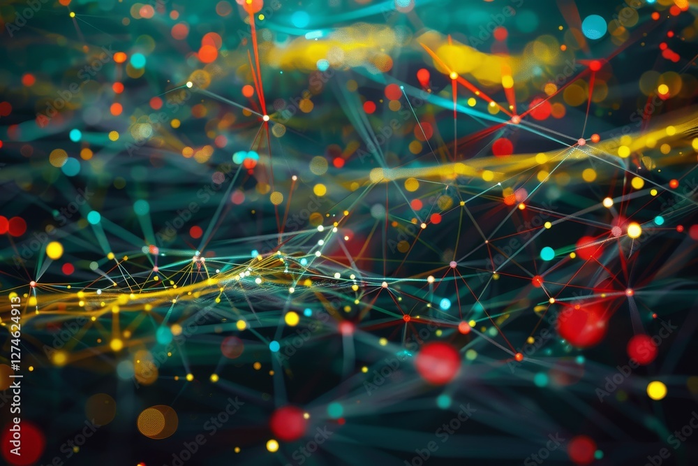 Fototapete Dynamic waves of glowing particles create an abstract representation of data flow in vibrant colors and intricate patterns