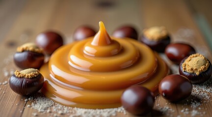 Rich caramel spirals blend with whole brown nuts, offering a rustic dessert vibe and a comforting sweet-and-savory experience.