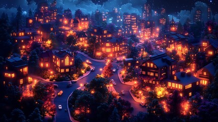 Vibrant urban night glowing buildings high resolution hd image