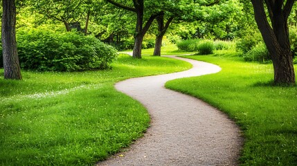 Obraz premium Winding Path Through Lush Green Park Landscape