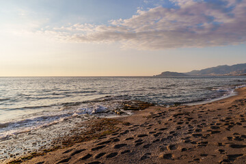 Beautiful Coastal Scene Featuring Gentle Waves during golden hour