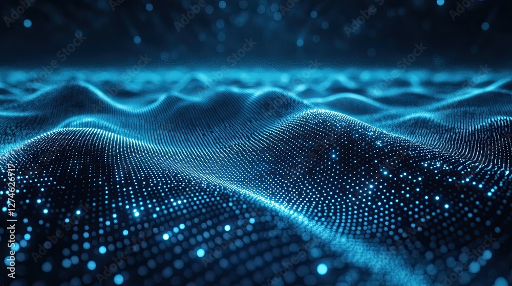 Poster blue wave connection dots and lines in an abstract technology background, showcasing science and big