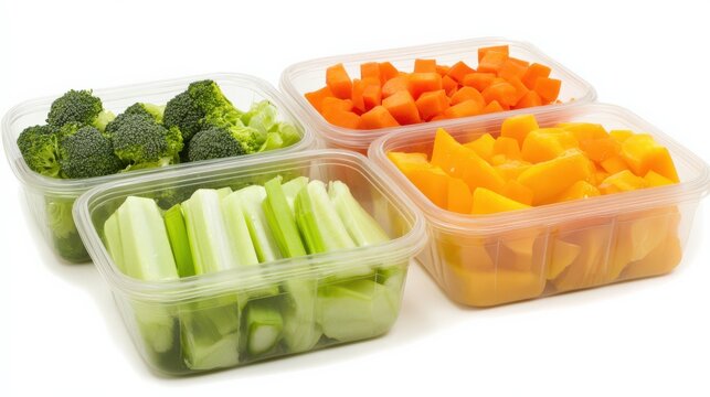 Freshly cut vegetables in clear containers, showcasing vibrant colors and healthy options