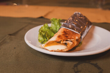 Arabian tenderloin served on a plate in a restaurant.