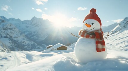Obraz premium Winter snowman in snowy mountain setting wallpapers