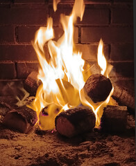A cozy fireplace in the house