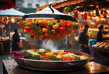 Obraz premium captivating visuals levitation contactless food presentation amidst colorful vibrant environments, rainbow, lgbtq, lgbt, pride, love, equality, aroma