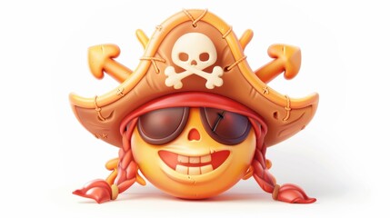 Naklejka premium Sun icon with a pirate hat and eye patch, on a fun adventure, isolated on white