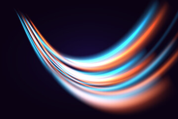 High speed blur effect.Blue and orange glowing swirl. Vector illustration.
