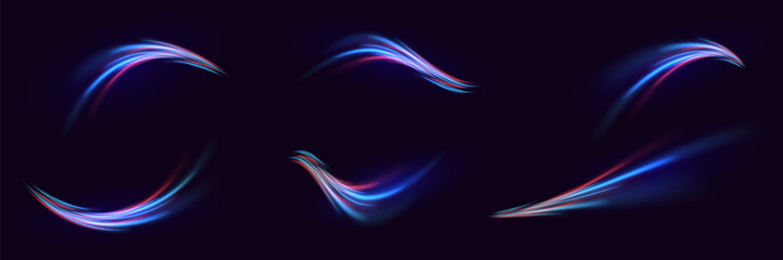 Colorful light trails, motion blur effect with long lasting effect. Vector illustration.