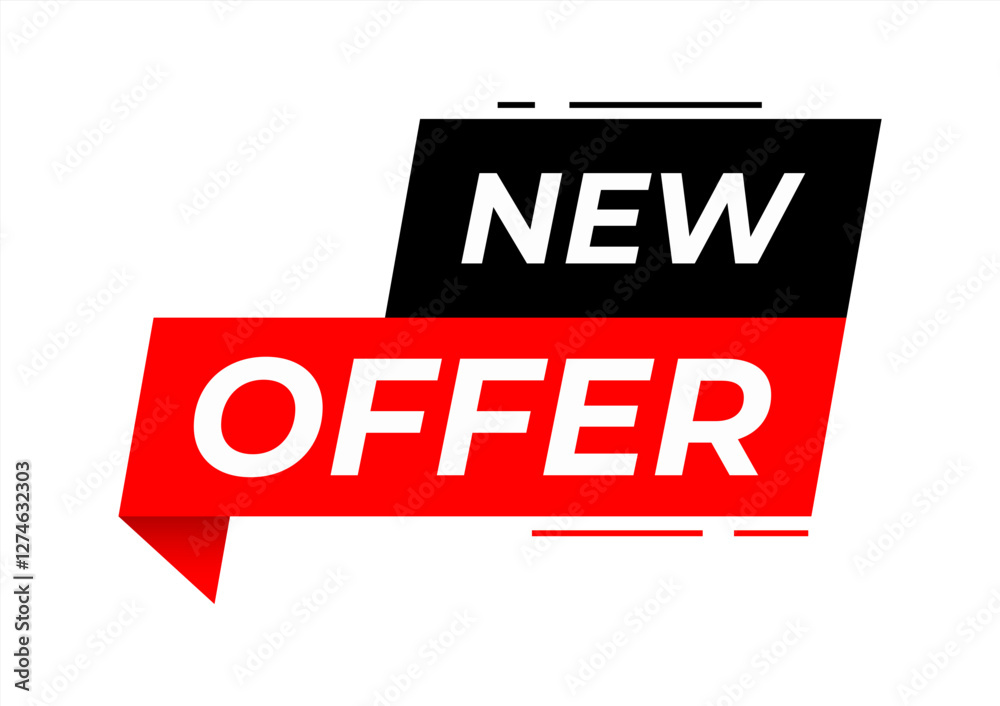 Poster new offer tag badge. modern red vector banner ribbon new offer. web element.