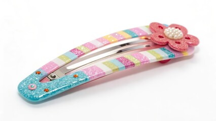 Colorful Striped Hair Clip with Flower Decoration