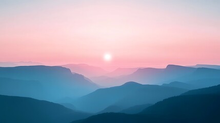 Serene Sunset Over Blue And Pink Mountains