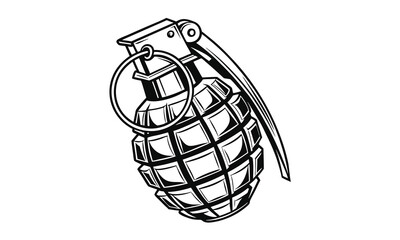 Hand Grenade bomb vector iilustration, monochrome concept, hand drawn illustration, minimalist design, isolated on a white background