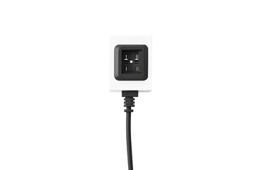 A modern electrical outlet with a sleek design located on a minimalist white wall isolated on transparent background