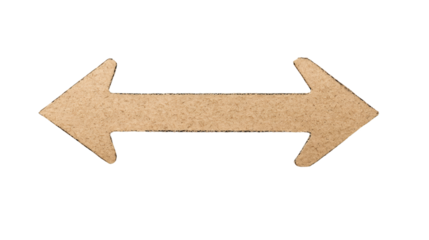 Cardboard bidirectional arrow signaling contrasting directions, transparent background highlighting minimalist design element