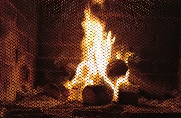A cozy fireplace in the house