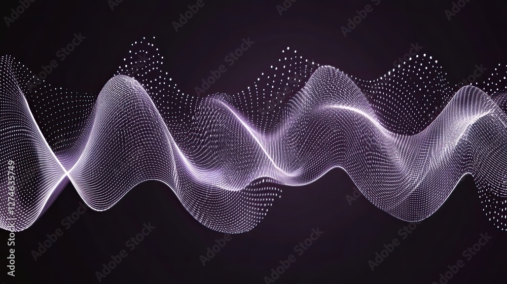 Poster a 3d wave of particles. a wave composed of particles. a glowing abstract digital particle background