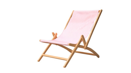 Wooden beach chair featuring pink stripes, resting on transparent backdrop, embodying summer leisure and relaxation