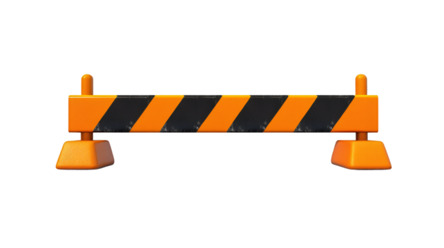 3d rendering of an orange and black traffic barrier on transparent background, ideal for compositions