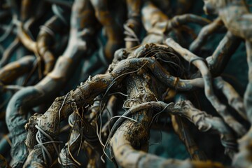Intricate patterns of tree roots revealing nature's hidden beauty at a forest location in autumn