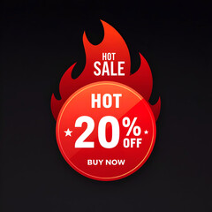 Hot Sale Banner, Hot Sale Tag, 20% Off, White Background.