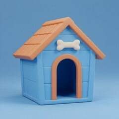 Casinha de cachorro e gato 3d isolado no fundo azul